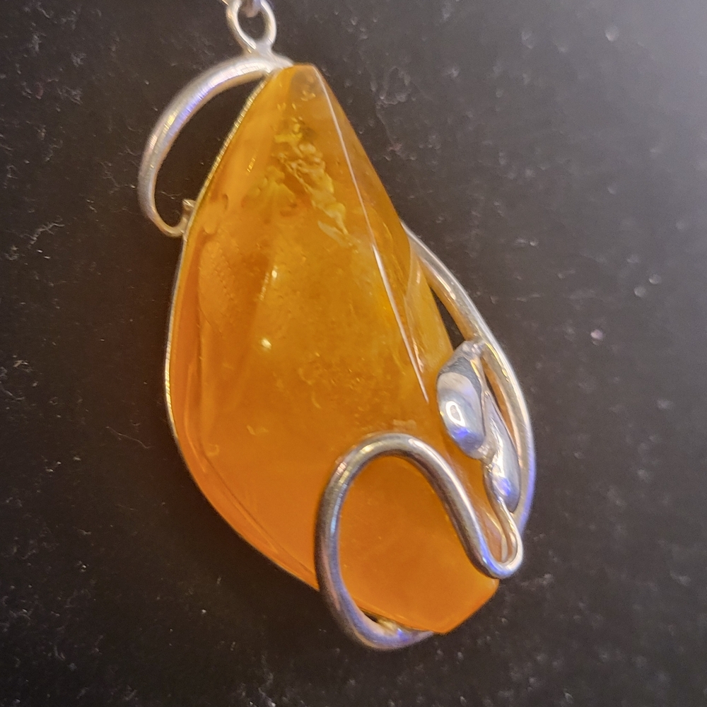 Amazing Sterling Silver Amber Hand Made Pendant Ivy Leaf / Heart Theme - Picture 11 of 14